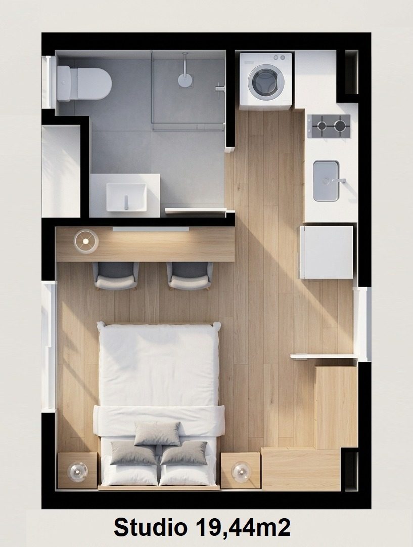 Planta do Studio 19,44, com 19,44 m²