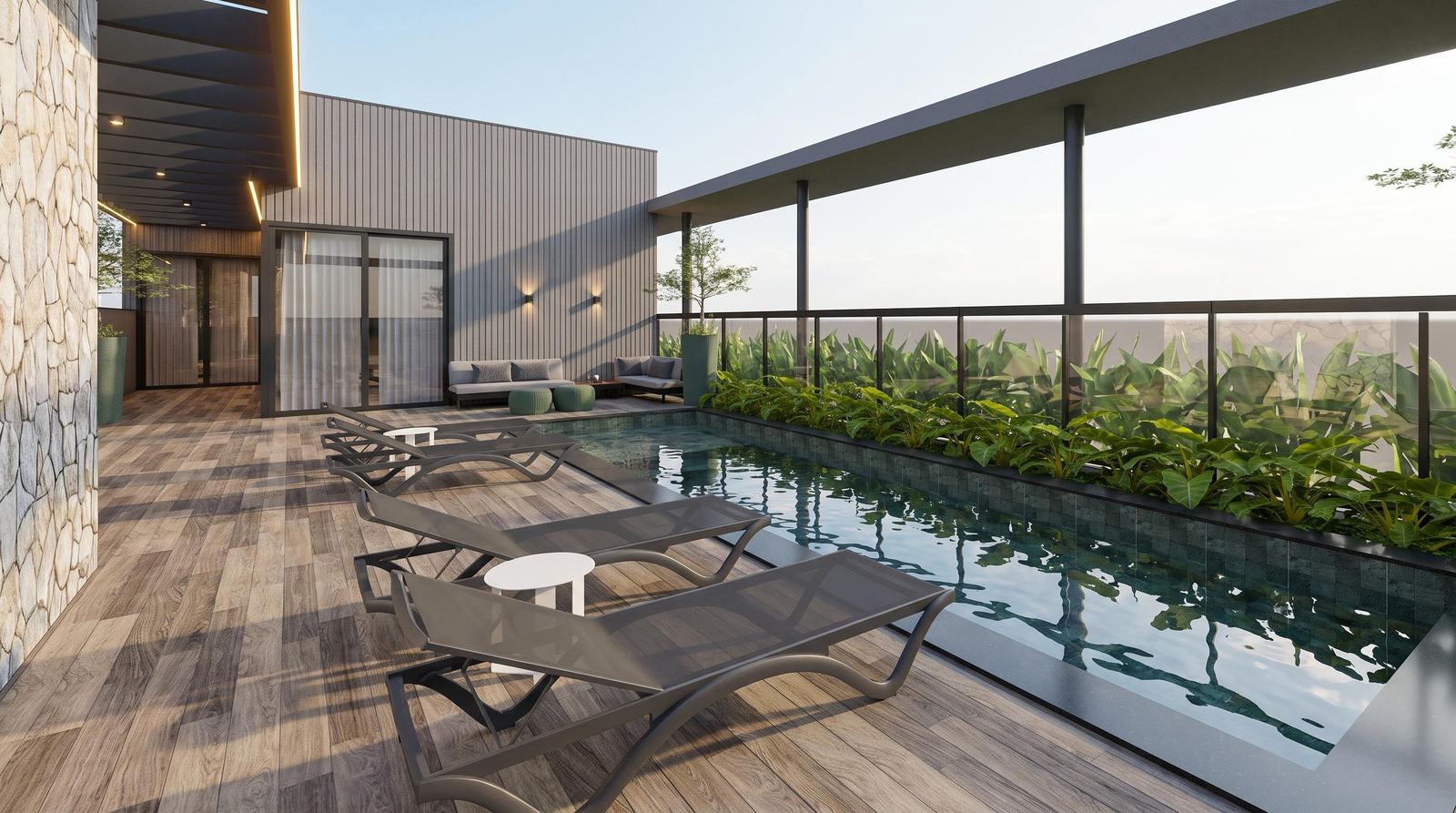 Piscina do rooftop do Connect Studios durante o dia