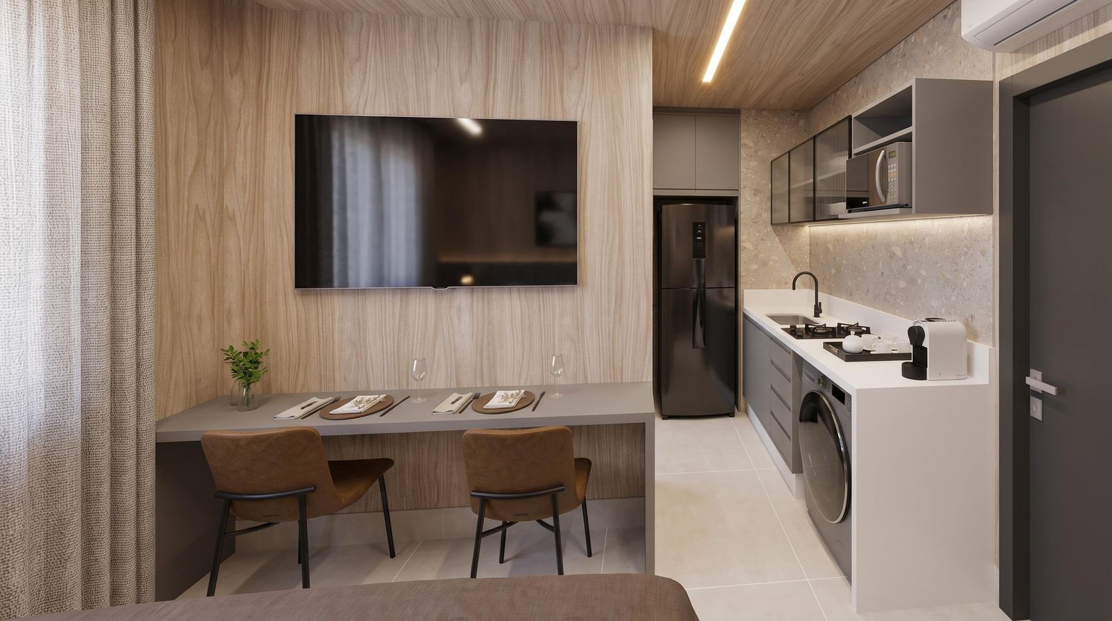 Render do Studio 19,44 mobiliado
